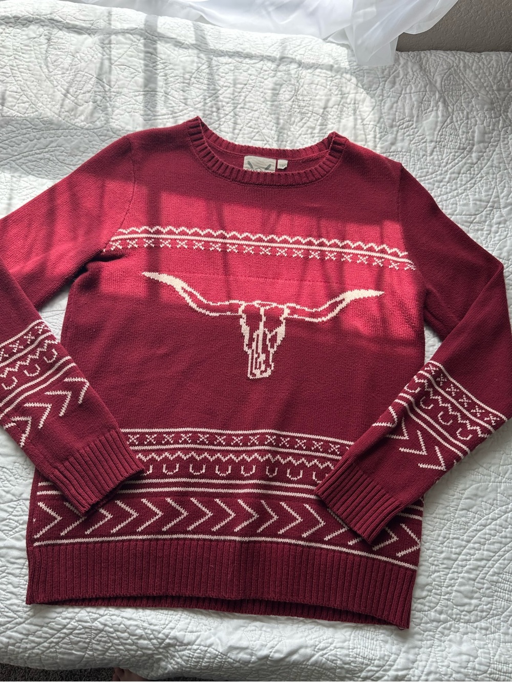 Cotton & Rye Outfitters Womens Medium Longhorn Sweater Red Western Knit Boho